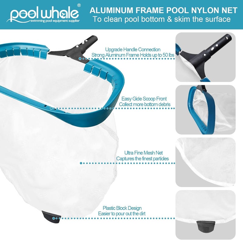 POOLWHALE 17.5" Heavy Duty Ultra Fine Mesh Pool Pollen & Sand Skimmer Rake, Aluminum Frame Deep Nylon Net, Pool Net for Above Ground & In-ground Swimming Pools (No Pole) - Image 3